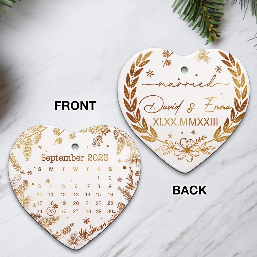 Engaged Christmas Ceramic Ornaments Custom Names, Date And Photo, Hanging Decorations EPHG-52089