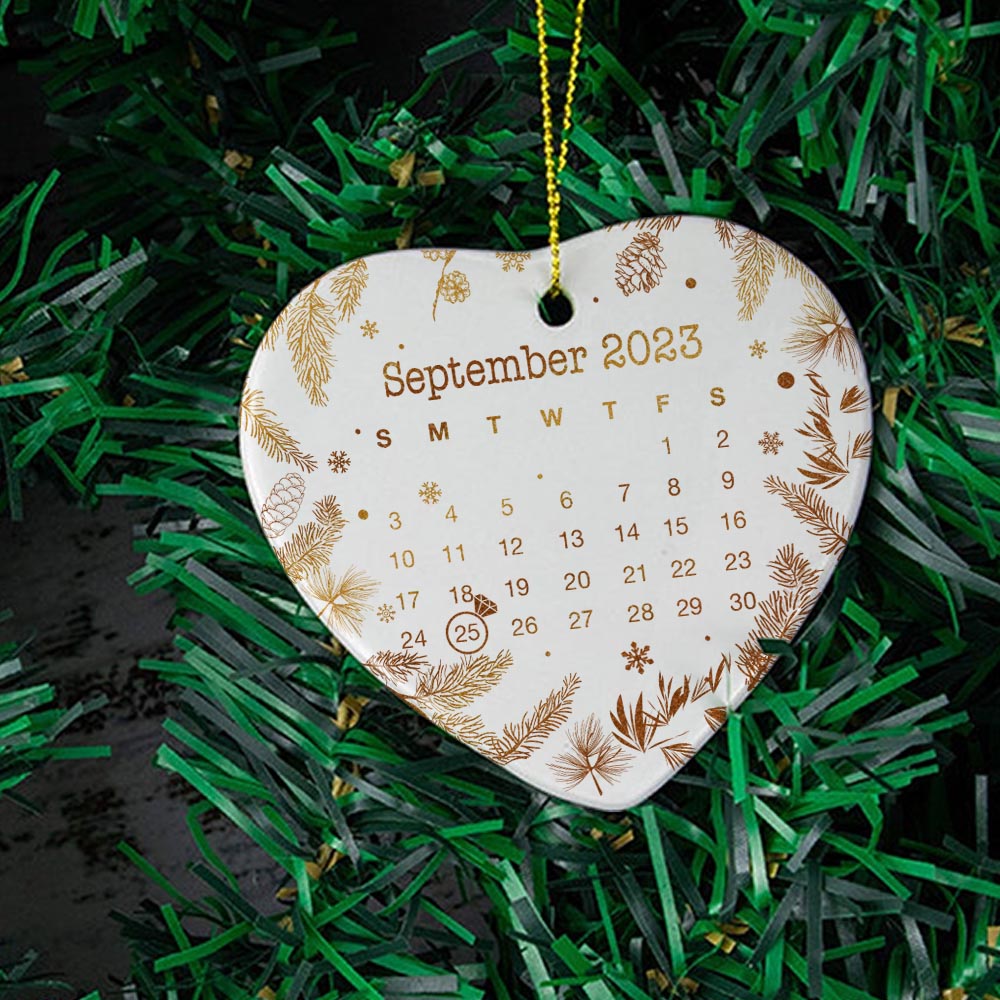 Engaged Christmas Ceramic Ornaments Custom Names, Date And Photo, Hanging Decorations EPHG-52089