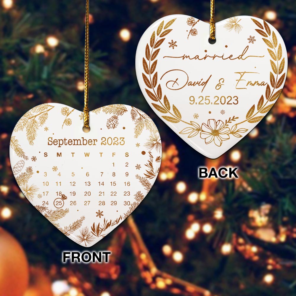 Engaged Christmas Ceramic Ornaments Custom Names, Date And Photo, Hanging Decorations Married EPHG-52089