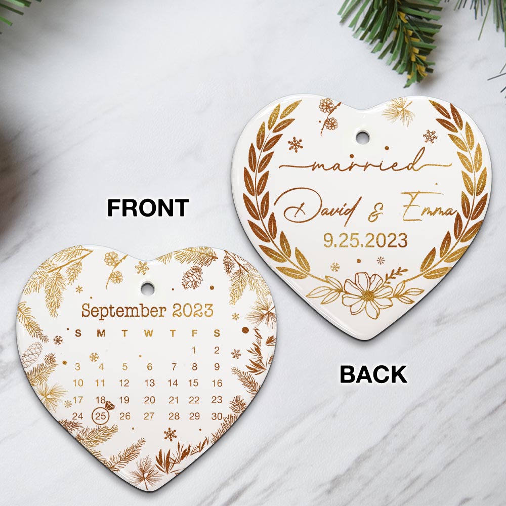 Engaged Christmas Ceramic Ornaments Custom Names, Date And Photo, Hanging Decorations Married EPHG-52089