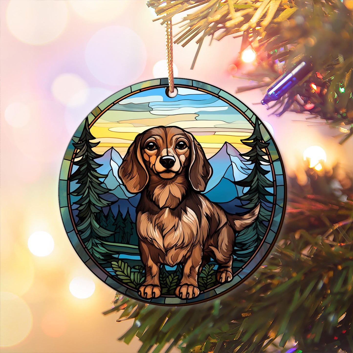 Dachshund Wooden Ornaments 2 Sides, Dachshund Ornaments For Christmas Tree, Christmas Tree Hanging, Christmas Decorations EPHG-52400