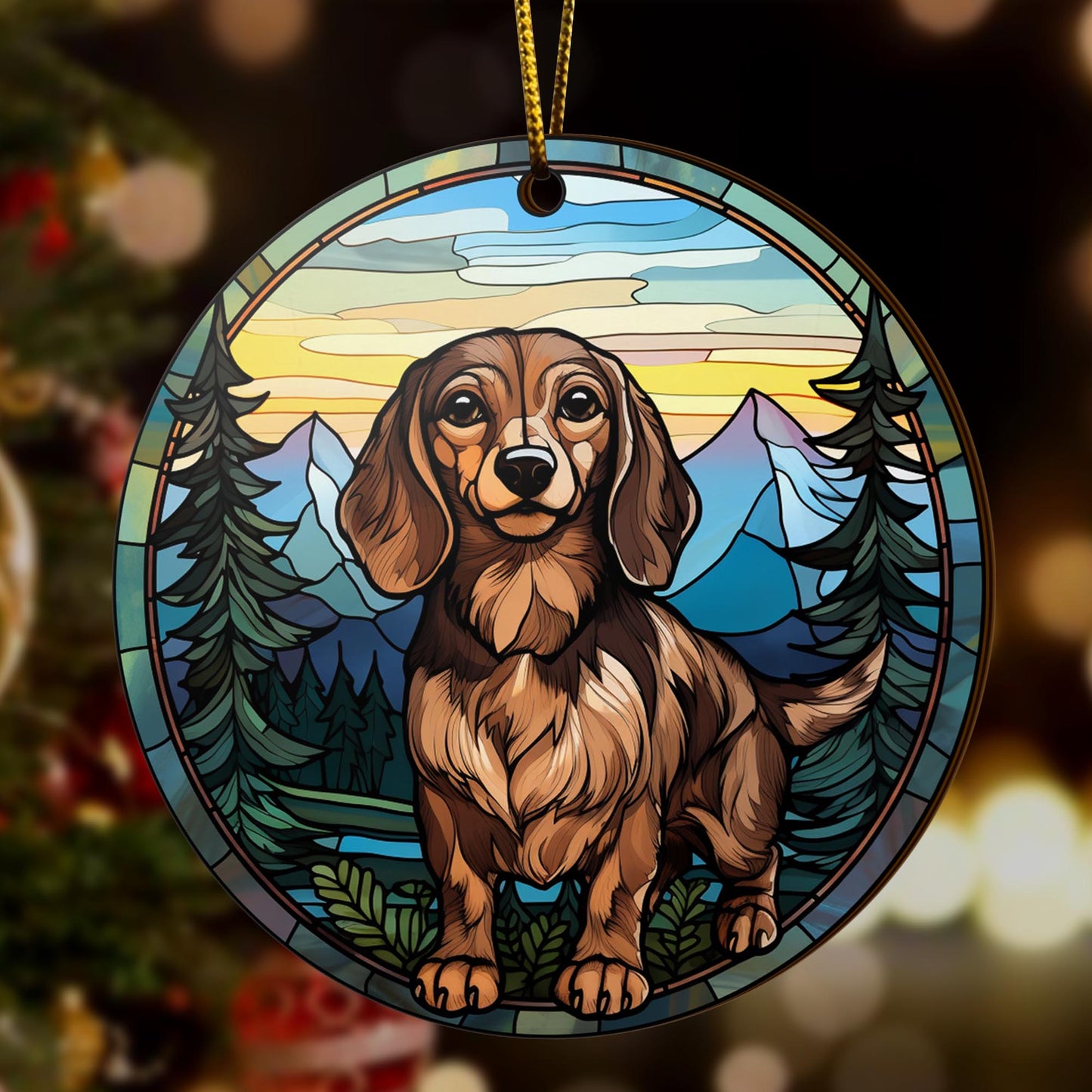 Dachshund Wooden Ornaments 2 Sides, Dachshund Ornaments For Christmas Tree, Christmas Tree Hanging, Christmas Decorations EPHG-52400