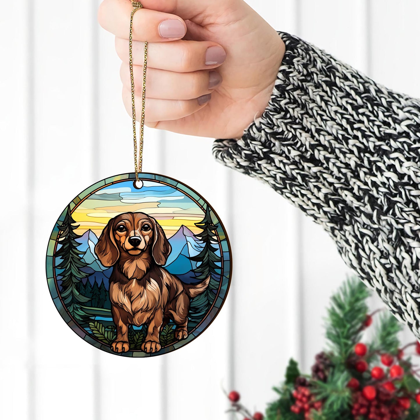 Dachshund Wooden Ornaments 2 Sides, Dachshund Ornaments For Christmas Tree, Christmas Tree Hanging, Christmas Decorations EPHG-52400