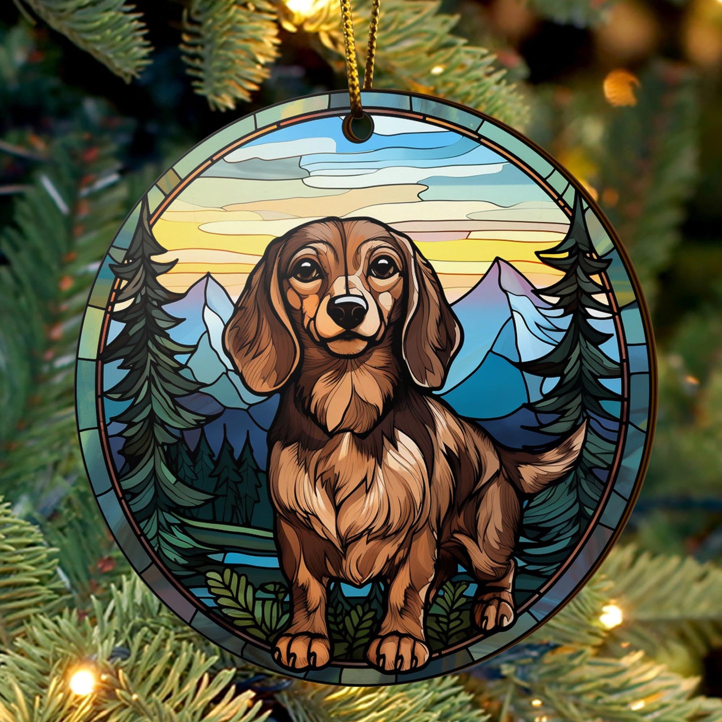 Dachshund Wooden Ornaments 2 Sides, Dachshund Ornaments For Christmas Tree, Christmas Tree Hanging, Christmas Decorations EPHG-52400