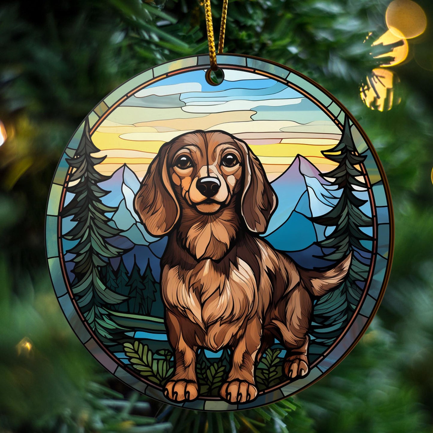 Dachshund Wooden Ornaments 2 Sides, Dachshund Ornaments For Christmas Tree, Christmas Tree Hanging, Christmas Decorations EPHG-52400