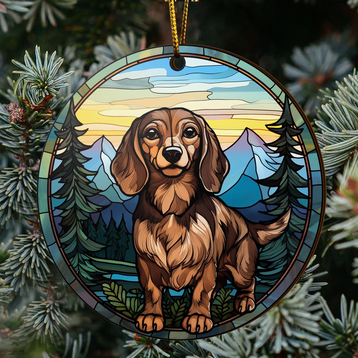 Dachshund Wooden Ornaments 2 Sides, Dachshund Ornaments For Christmas Tree, Christmas Tree Hanging, Christmas Decorations EPHG-52400