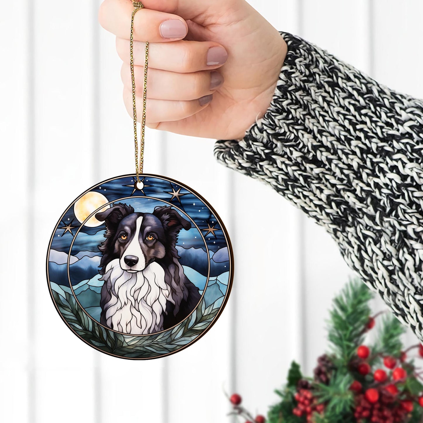 Border Collie Wooden Ornaments 2 Sides, Border Collie Ornaments For Christmas Tree, Christmas Tree Hanging, Christmas Decorations EPHG-52401