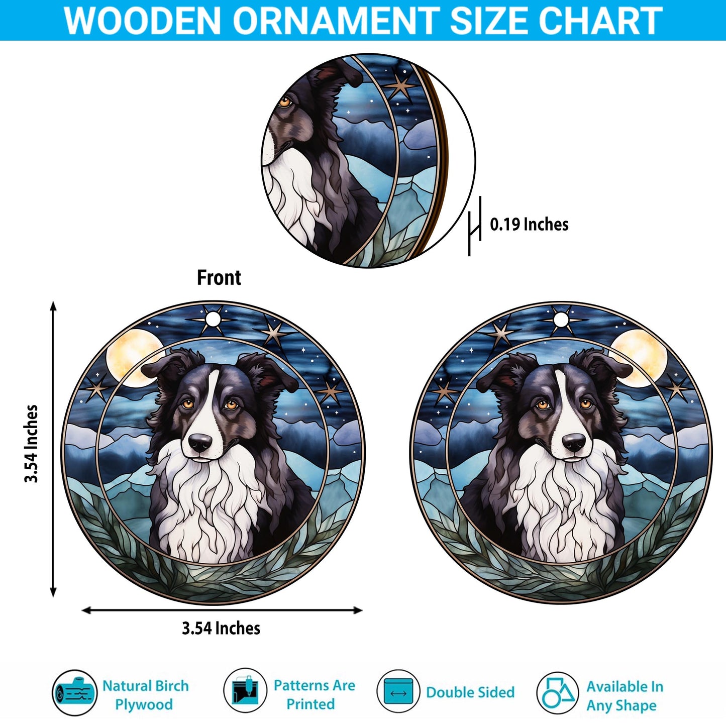 Border Collie Wooden Ornaments 2 Sides, Border Collie Ornaments For Christmas Tree, Christmas Tree Hanging, Christmas Decorations EPHG-52401