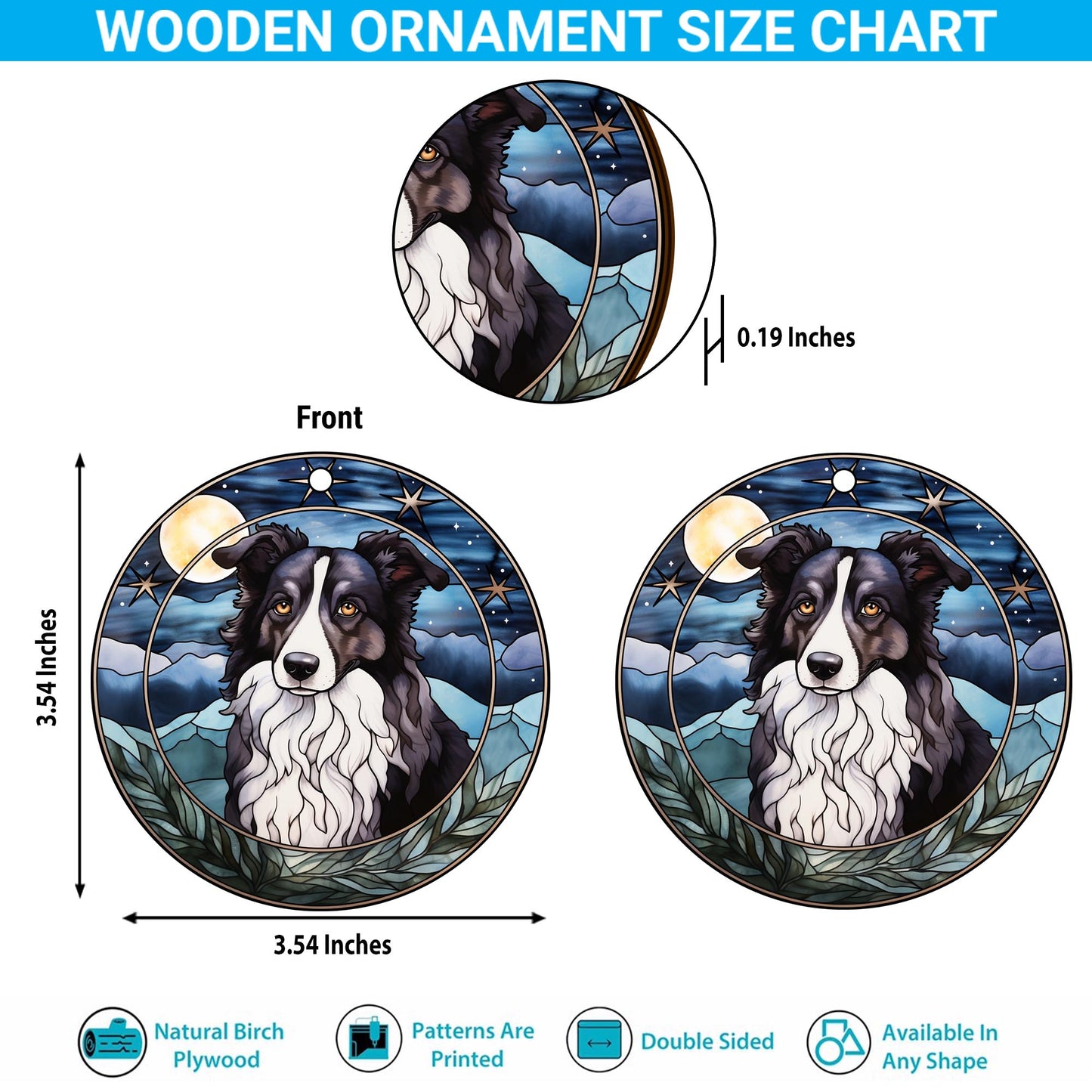 Border Collie Wooden Ornaments 2 Sides, Border Collie Ornaments For Christmas Tree, Christmas Tree Hanging, Christmas Decorations EPHG-52401