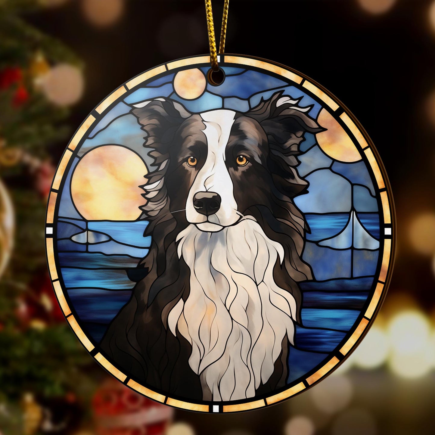 Border Collie Wooden Ornaments 2 Sides, Border Collie Ornaments For Christmas Tree, Christmas Tree Hanging, Christmas Decorations EPHG-52401