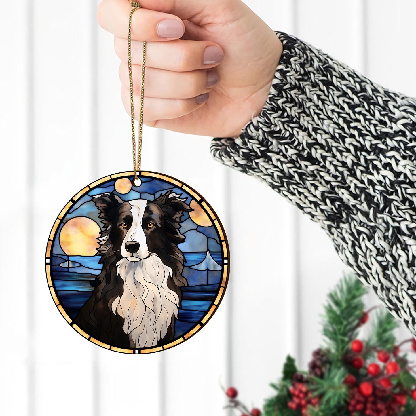 Border Collie Wooden Ornaments 2 Sides, Border Collie Ornaments For Christmas Tree, Christmas Tree Hanging, Christmas Decorations EPHG-52401