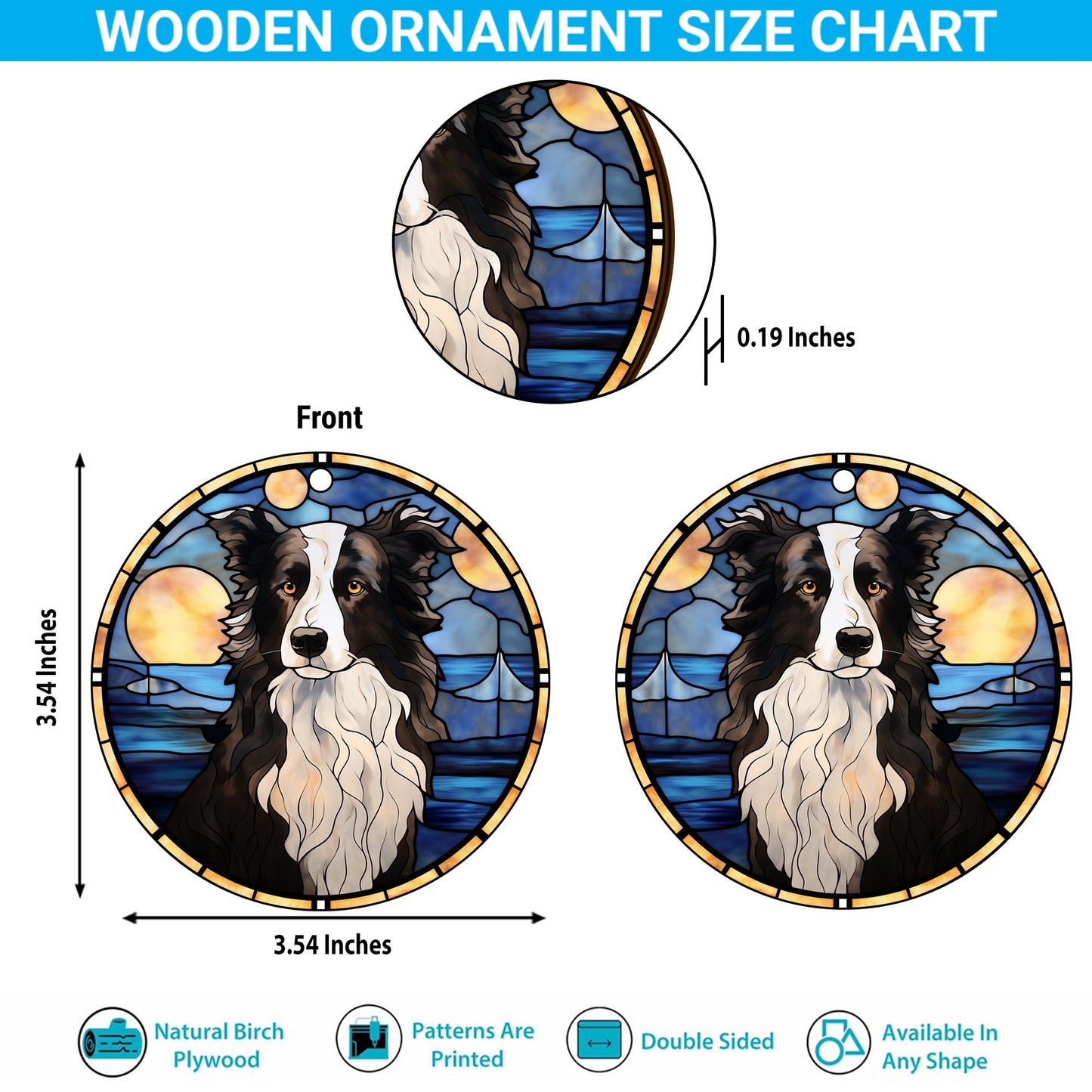 Border Collie Wooden Ornaments 2 Sides, Border Collie Ornaments For Christmas Tree, Christmas Tree Hanging, Christmas Decorations EPHG-52401