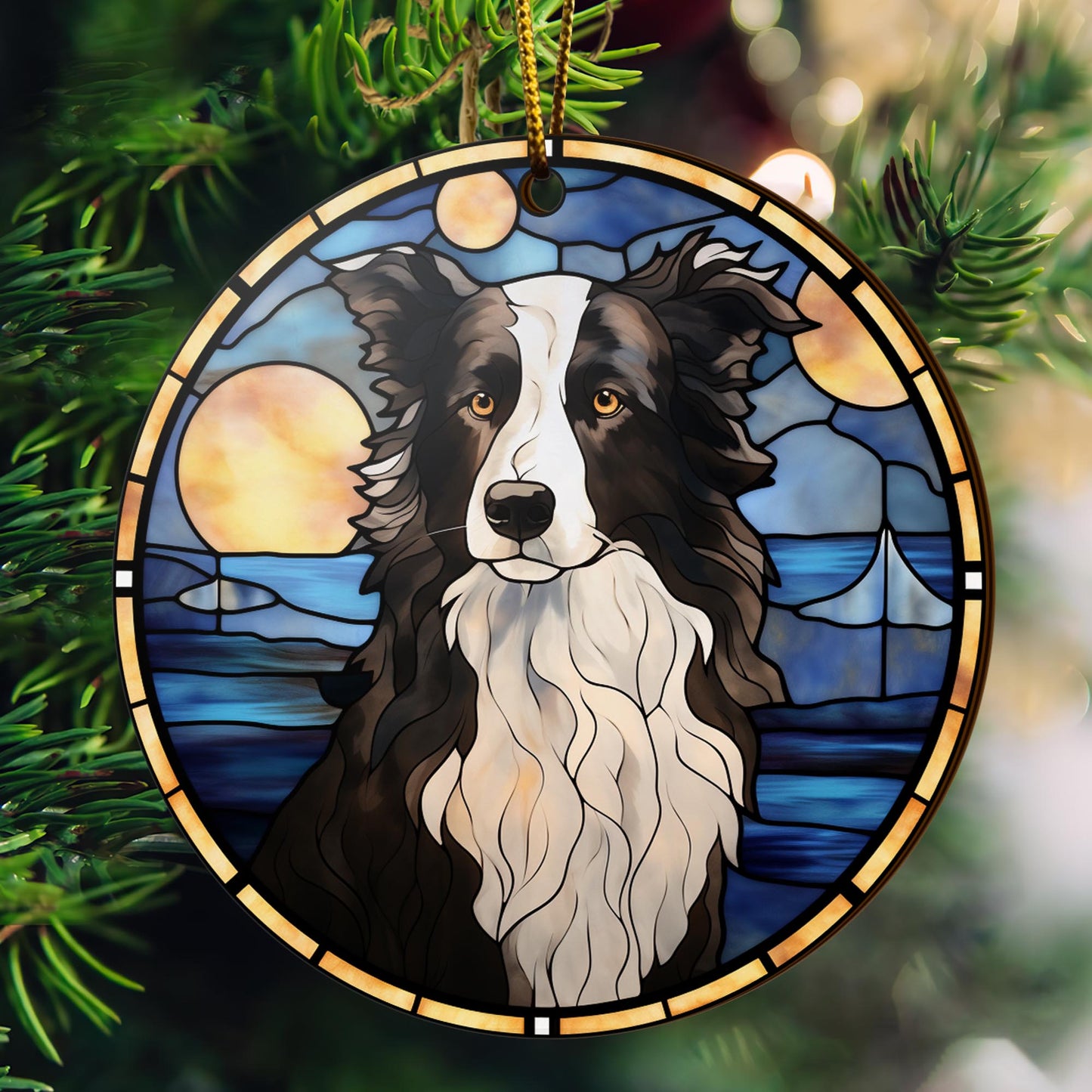 Border Collie Wooden Ornaments 2 Sides, Border Collie Ornaments For Christmas Tree, Christmas Tree Hanging, Christmas Decorations EPHG-52401