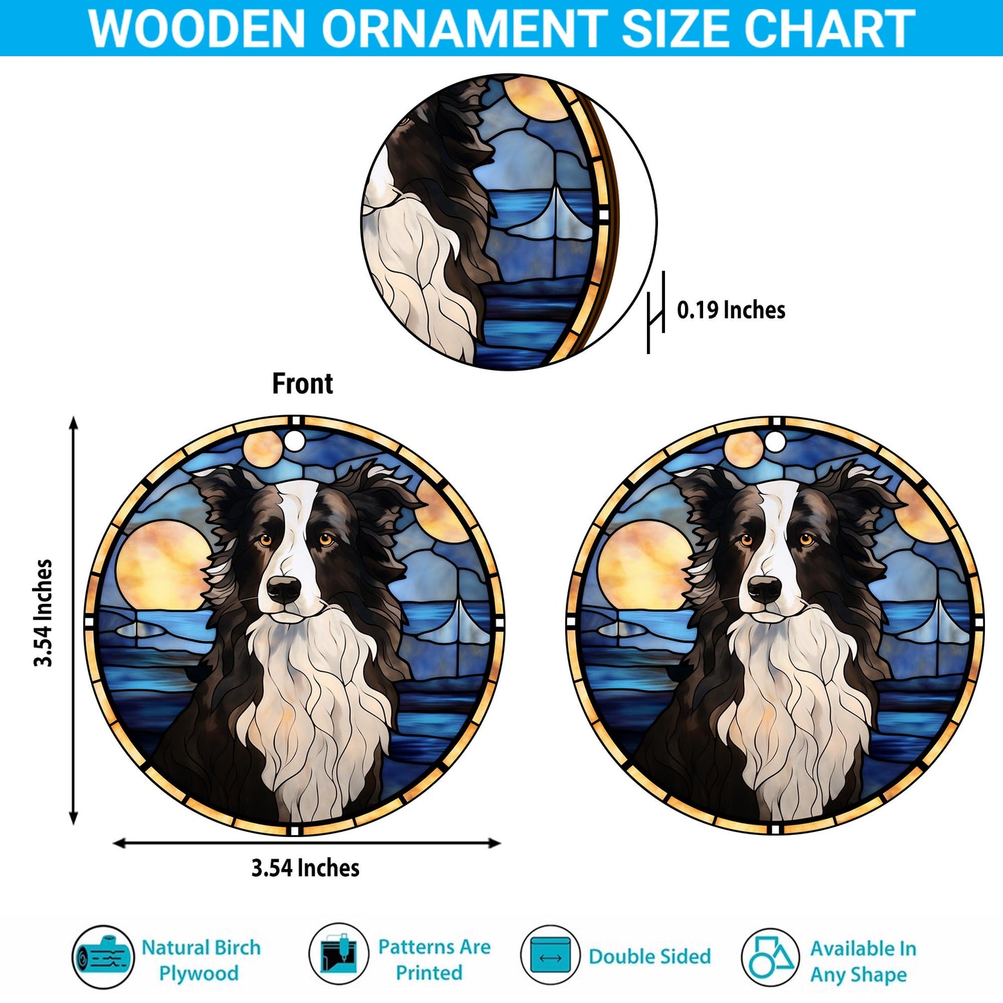 Border Collie Wooden Ornaments 2 Sides, Border Collie Ornaments For Christmas Tree, Christmas Tree Hanging, Christmas Decorations EPHG-52401