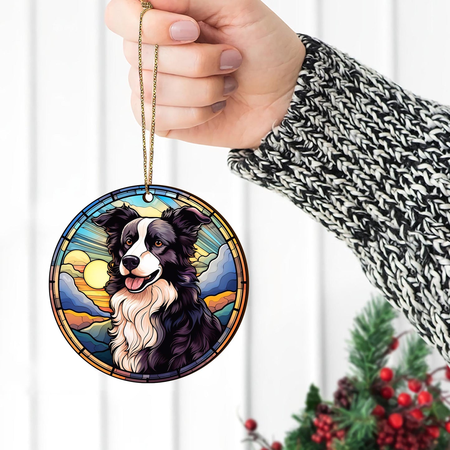 Border Collie Wooden Ornaments 2 Sides, Border Collie Ornaments For Christmas Tree, Christmas Tree Hanging, Christmas Decorations EPHG-52401