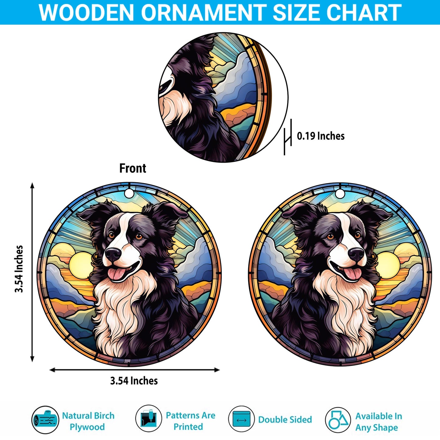 Border Collie Wooden Ornaments 2 Sides, Border Collie Ornaments For Christmas Tree, Christmas Tree Hanging, Christmas Decorations EPHG-52401