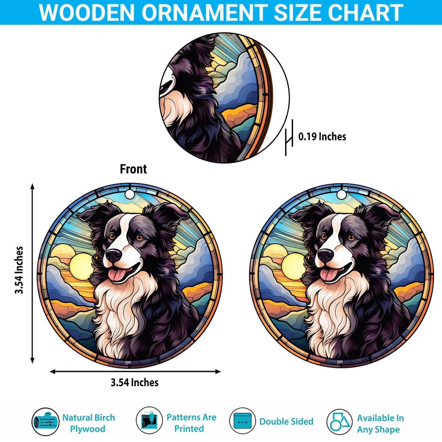 Border Collie Wooden Ornaments 2 Sides, Border Collie Ornaments For Christmas Tree, Christmas Tree Hanging, Christmas Decorations EPHG-52401