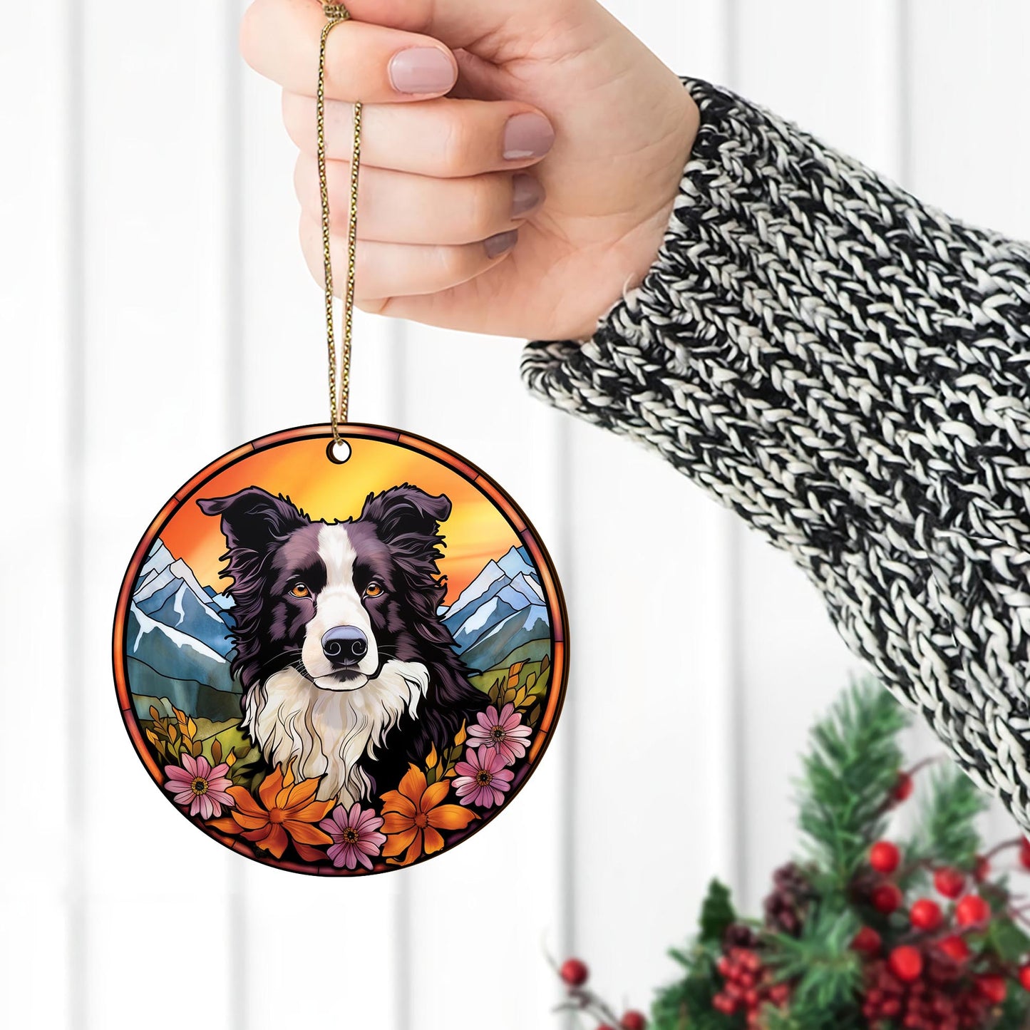 Border Collie Wooden Ornaments 2 Sides, Border Collie Ornaments For Christmas Tree, Christmas Tree Hanging, Christmas Decorations EPHG-52401