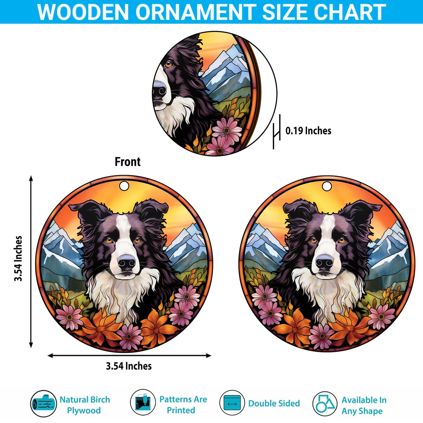 Border Collie Wooden Ornaments 2 Sides, Border Collie Ornaments For Christmas Tree, Christmas Tree Hanging, Christmas Decorations EPHG-52401