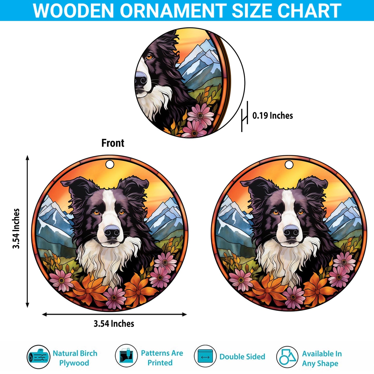 Border Collie Wooden Ornaments 2 Sides, Border Collie Ornaments For Christmas Tree, Christmas Tree Hanging, Christmas Decorations EPHG-52401