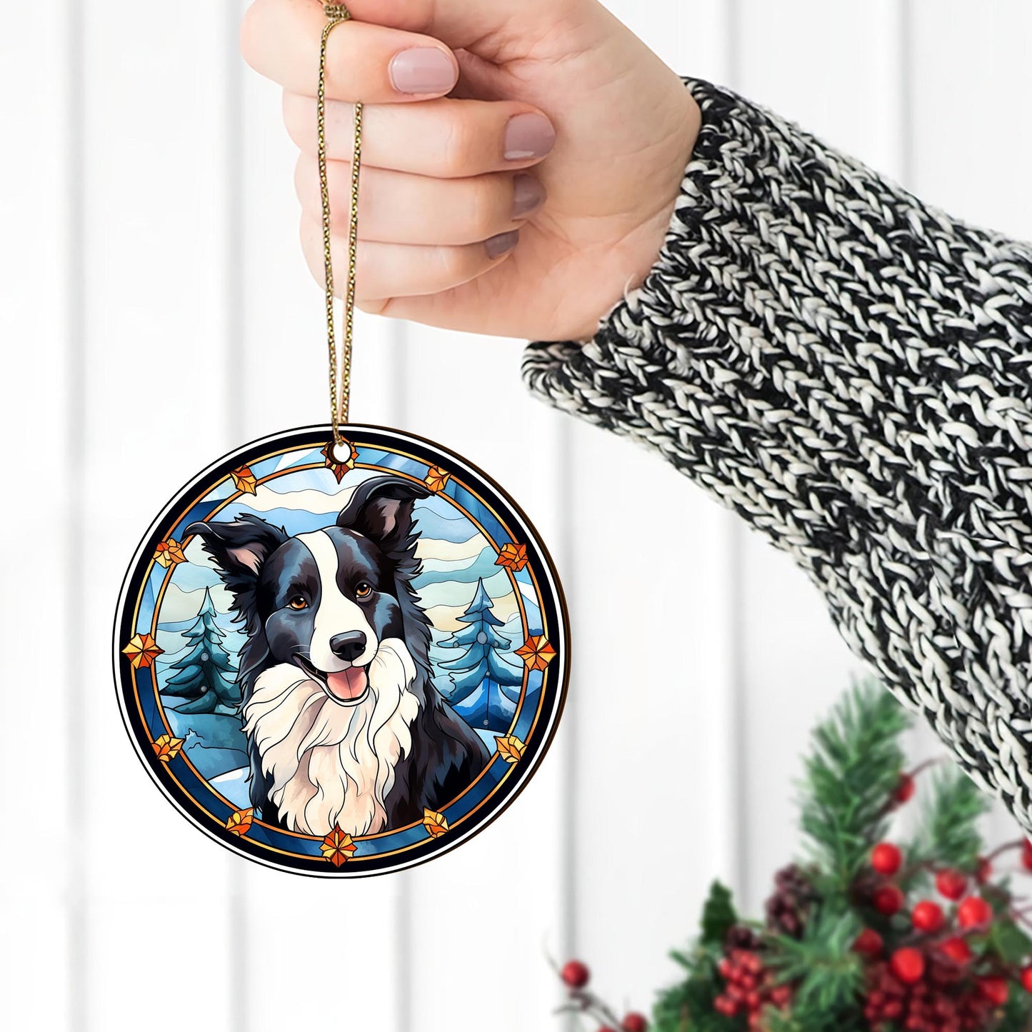 Border Collie Wooden Ornaments 2 Sides, Border Collie Ornaments For Christmas Tree, Christmas Tree Hanging, Christmas Decorations EPHG-52401