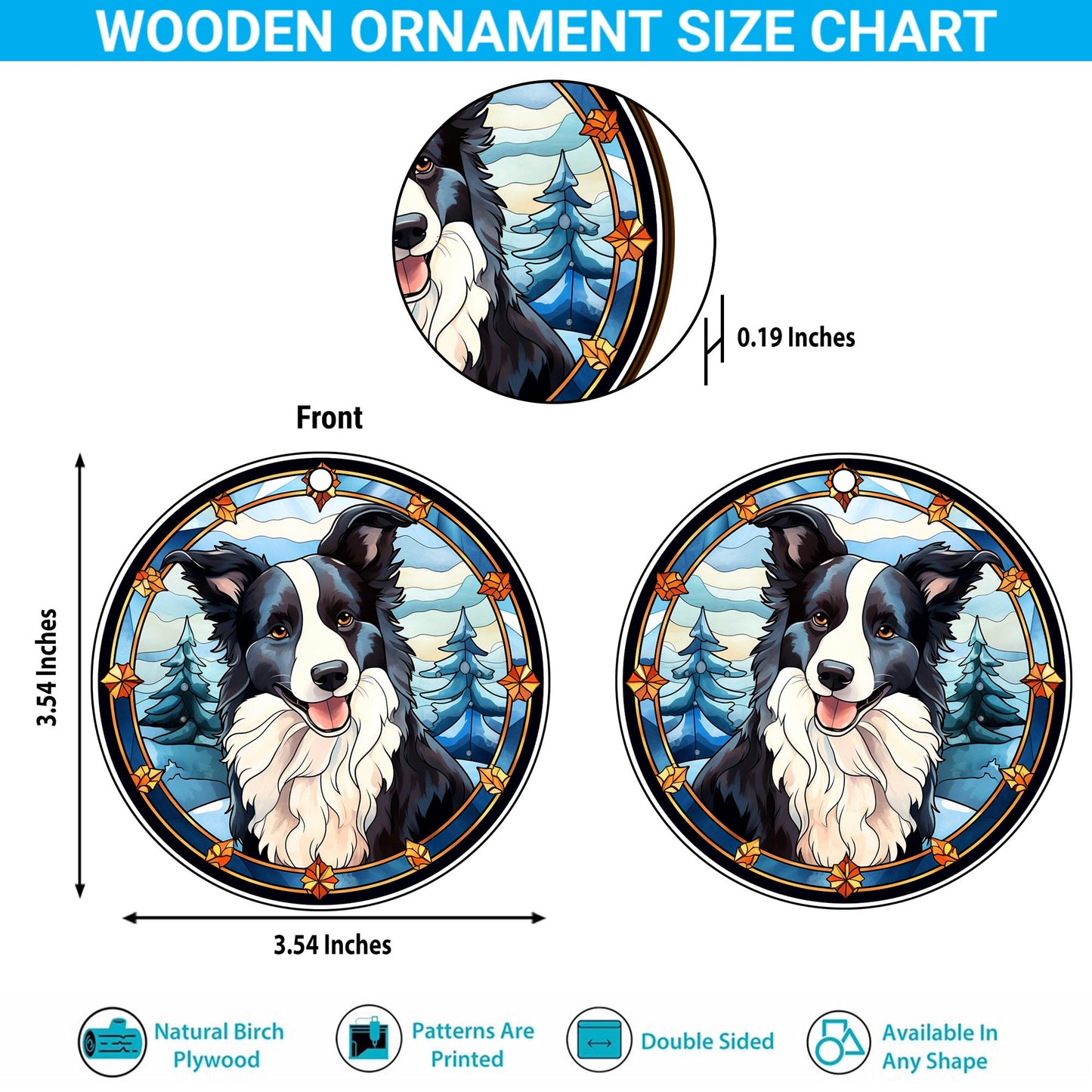 Border Collie Wooden Ornaments 2 Sides, Border Collie Ornaments For Christmas Tree, Christmas Tree Hanging, Christmas Decorations EPHG-52401