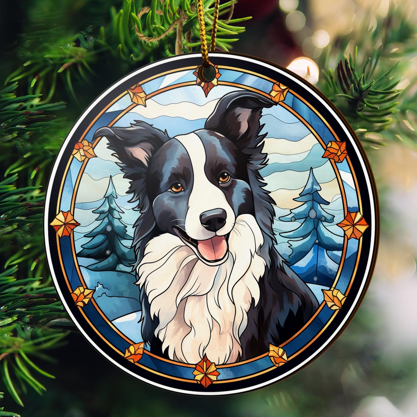 Border Collie Wooden Ornaments 2 Sides, Border Collie Ornaments For Christmas Tree, Christmas Tree Hanging, Christmas Decorations EPHG-52401