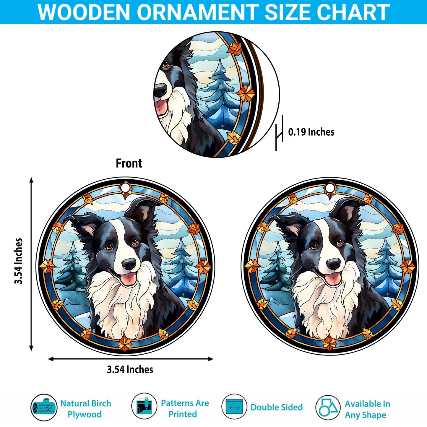 Border Collie Wooden Ornaments 2 Sides, Border Collie Ornaments For Christmas Tree, Christmas Tree Hanging, Christmas Decorations EPHG-52401