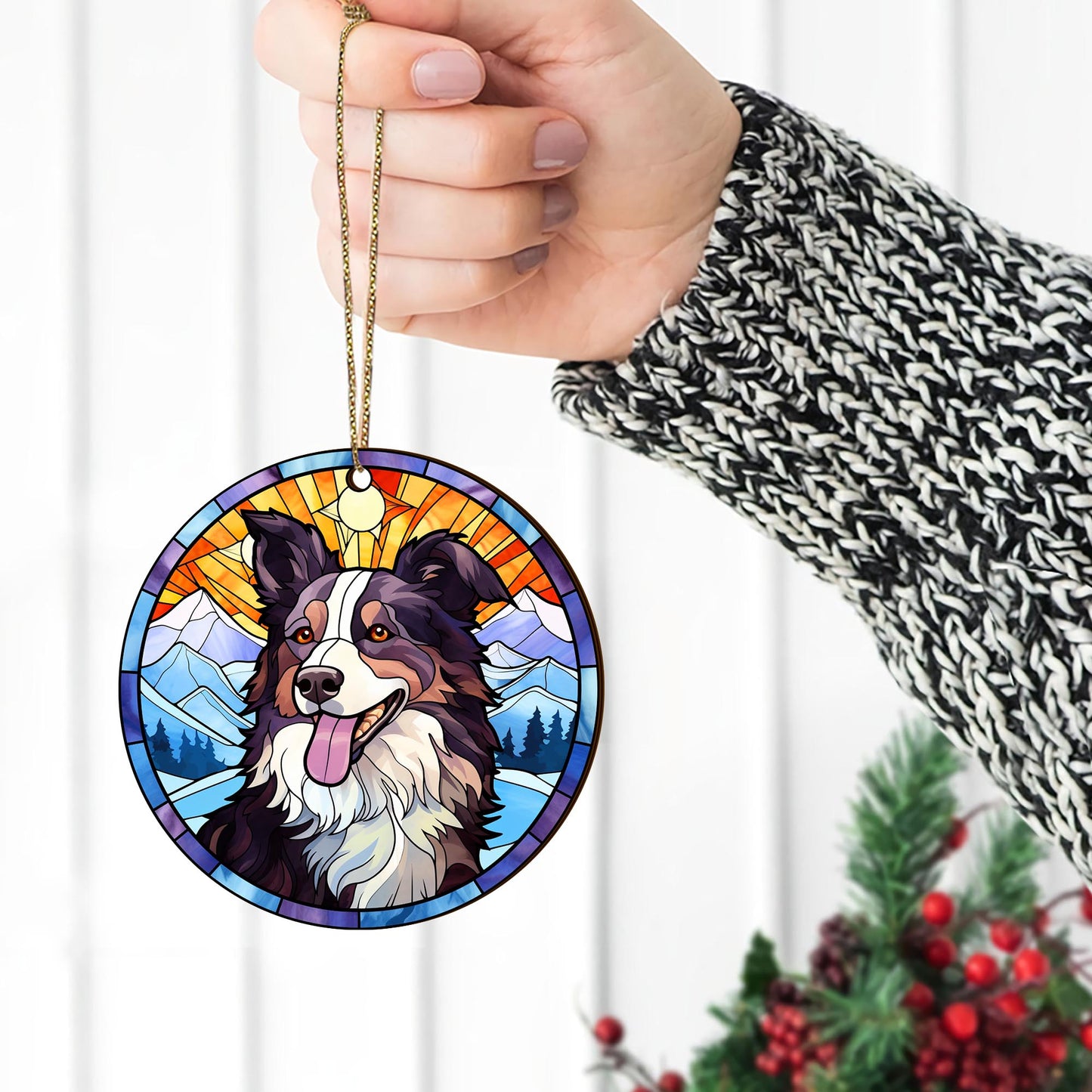 Border Collie Wooden Ornaments 2 Sides, Border Collie Ornaments For Christmas Tree, Christmas Tree Hanging, Christmas Decorations EPHG-52401