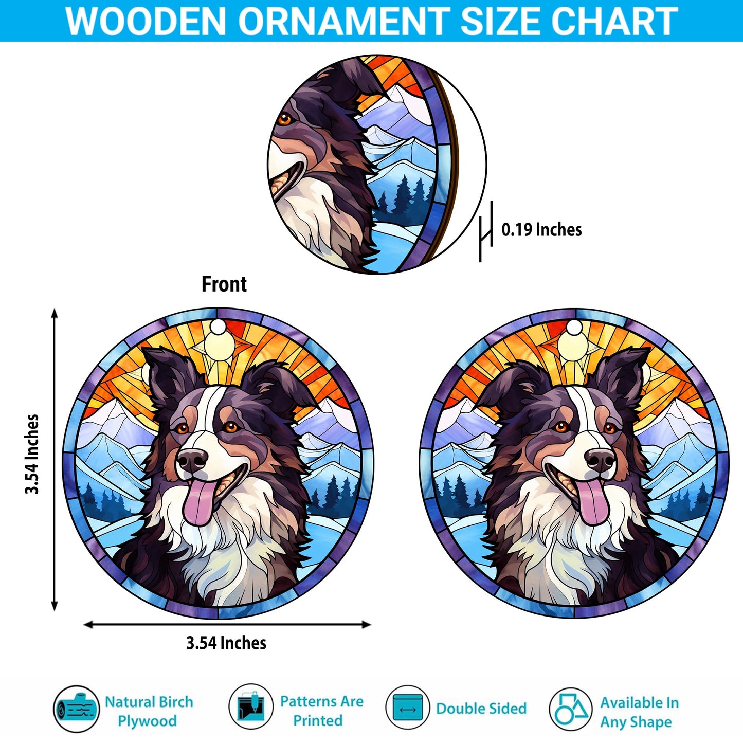 Border Collie Wooden Ornaments 2 Sides, Border Collie Ornaments For Christmas Tree, Christmas Tree Hanging, Christmas Decorations EPHG-52401