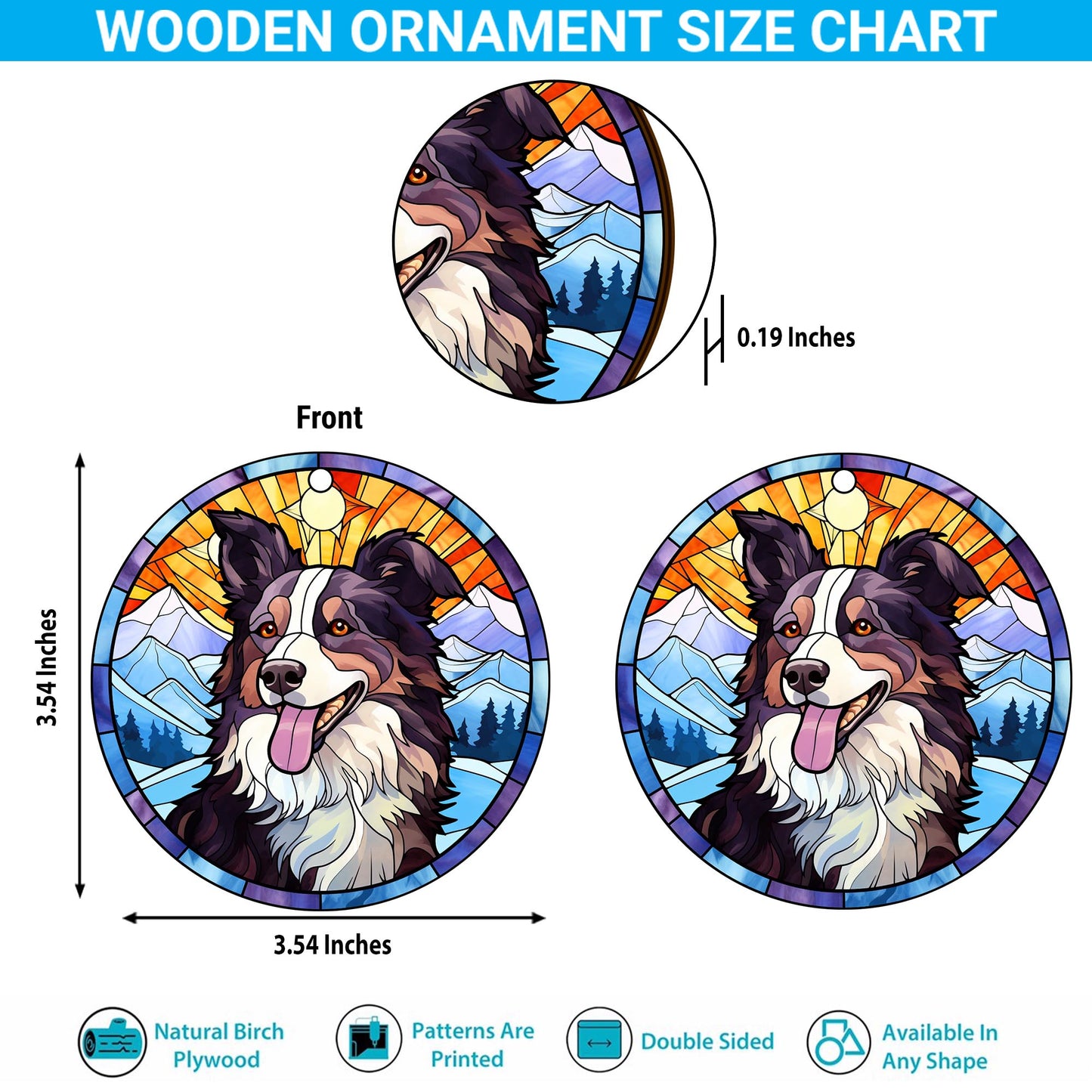 Border Collie Wooden Ornaments 2 Sides, Border Collie Ornaments For Christmas Tree, Christmas Tree Hanging, Christmas Decorations EPHG-52401