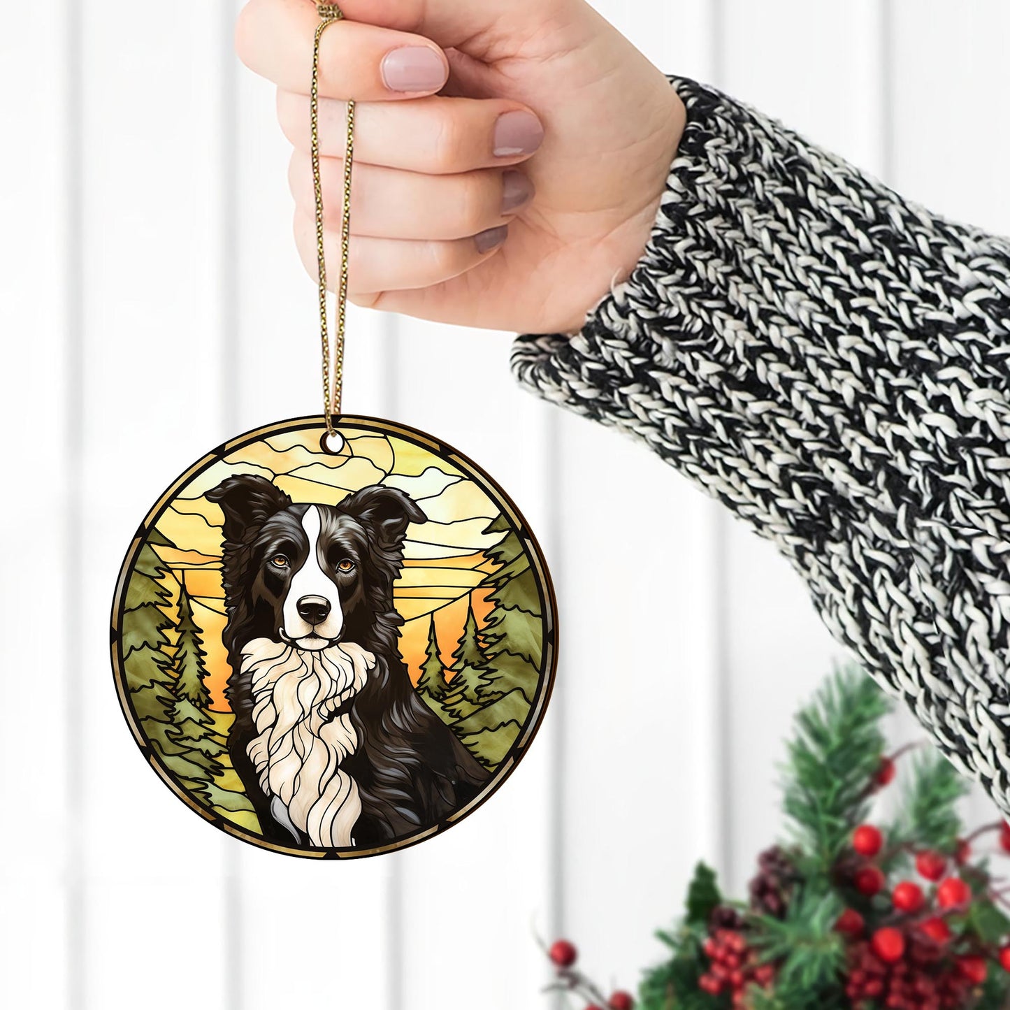 Border Collie Wooden Ornaments 2 Sides, Border Collie Ornaments For Christmas Tree, Christmas Tree Hanging, Christmas Decorations EPHG-52401