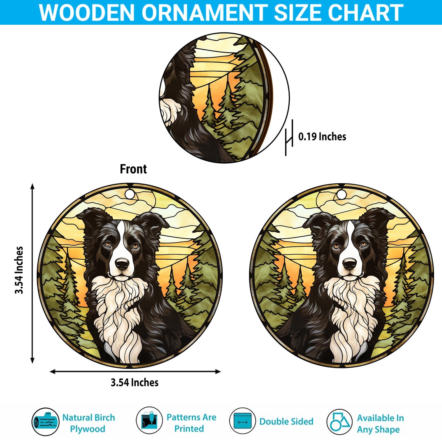 Border Collie Wooden Ornaments 2 Sides, Border Collie Ornaments For Christmas Tree, Christmas Tree Hanging, Christmas Decorations EPHG-52401