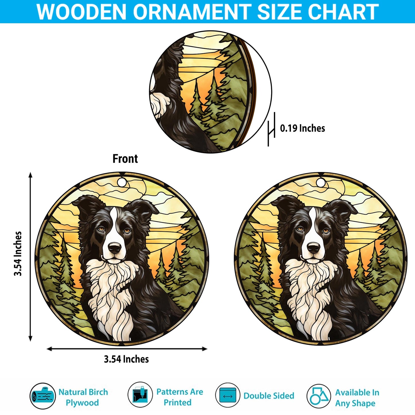 Border Collie Wooden Ornaments 2 Sides, Border Collie Ornaments For Christmas Tree, Christmas Tree Hanging, Christmas Decorations EPHG-52401