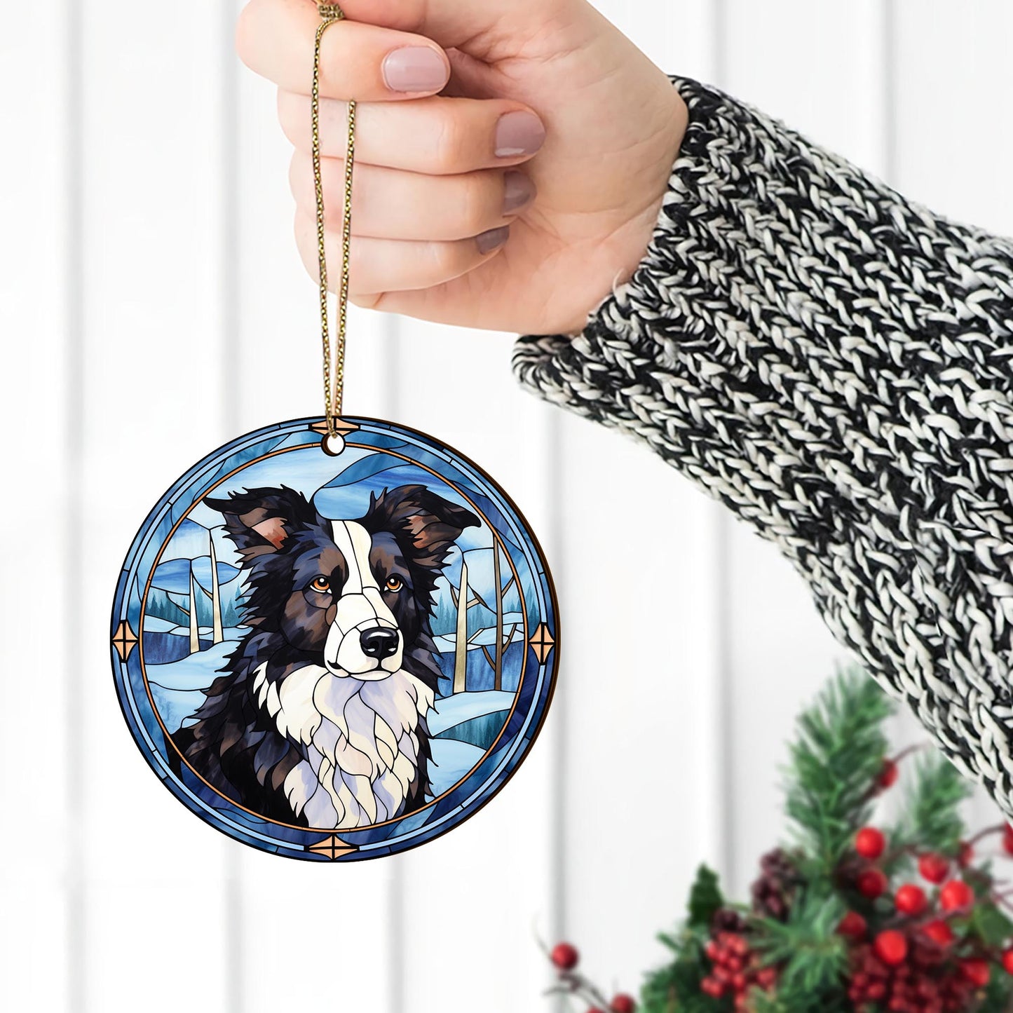 Border Collie Wooden Ornaments 2 Sides, Border Collie Ornaments For Christmas Tree, Christmas Tree Hanging, Christmas Decorations EPHG-52401