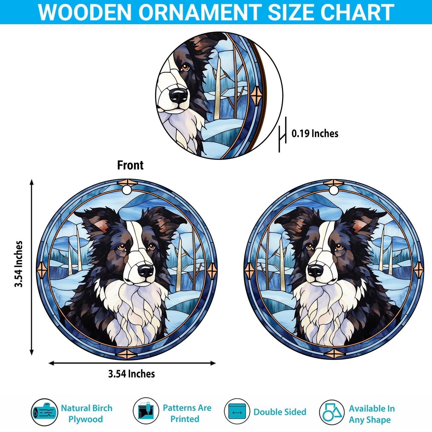 Border Collie Wooden Ornaments 2 Sides, Border Collie Ornaments For Christmas Tree, Christmas Tree Hanging, Christmas Decorations EPHG-52401