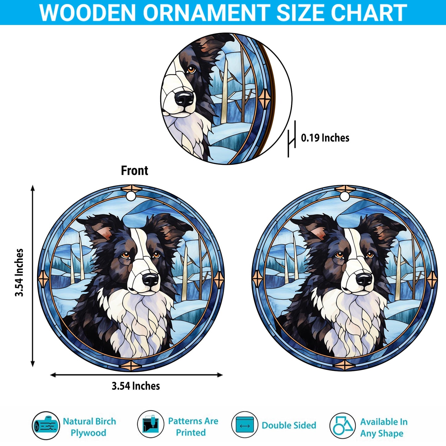 Border Collie Wooden Ornaments 2 Sides, Border Collie Ornaments For Christmas Tree, Christmas Tree Hanging, Christmas Decorations EPHG-52401