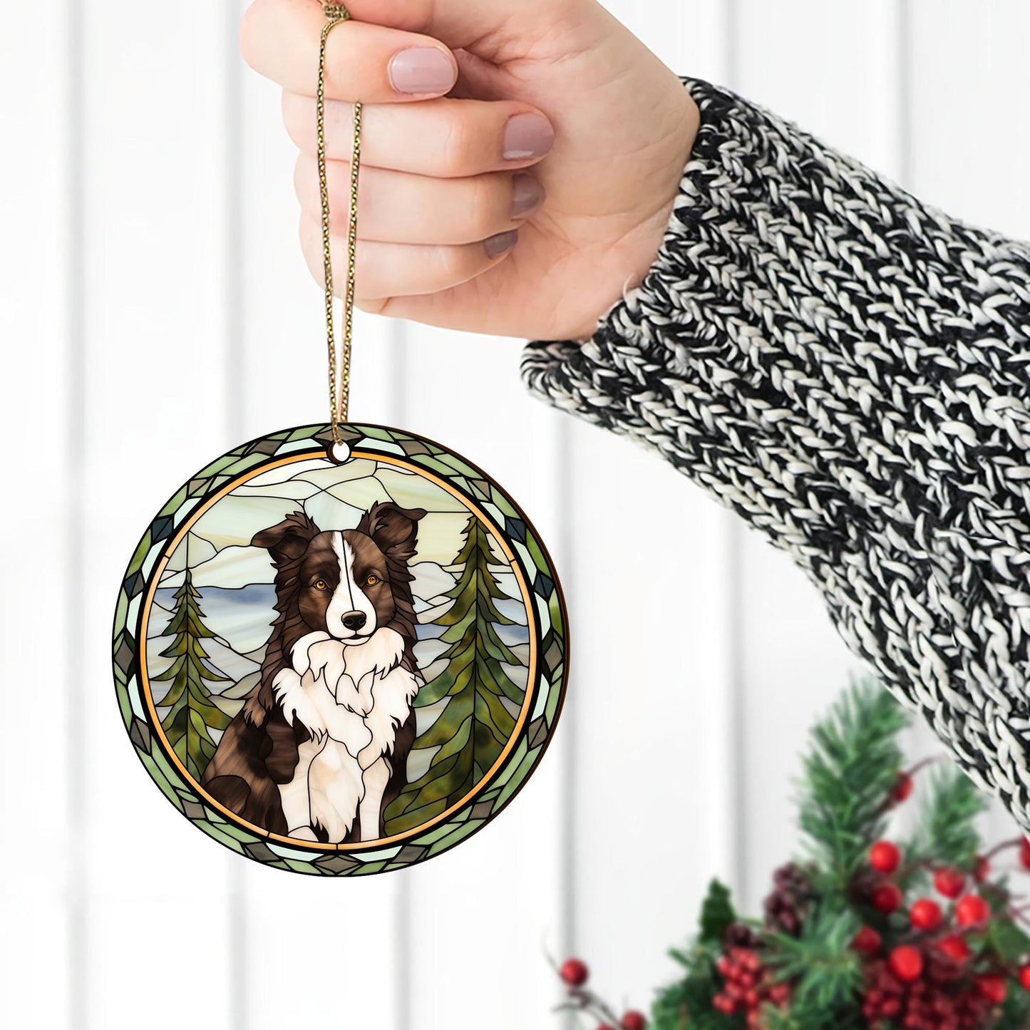 Border Collie Wooden Ornaments 2 Sides, Border Collie Ornaments For Christmas Tree, Christmas Tree Hanging, Christmas Decorations EPHG-52401