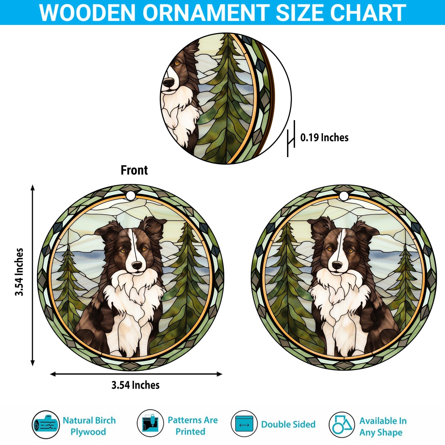 Border Collie Wooden Ornaments 2 Sides, Border Collie Ornaments For Christmas Tree, Christmas Tree Hanging, Christmas Decorations EPHG-52401