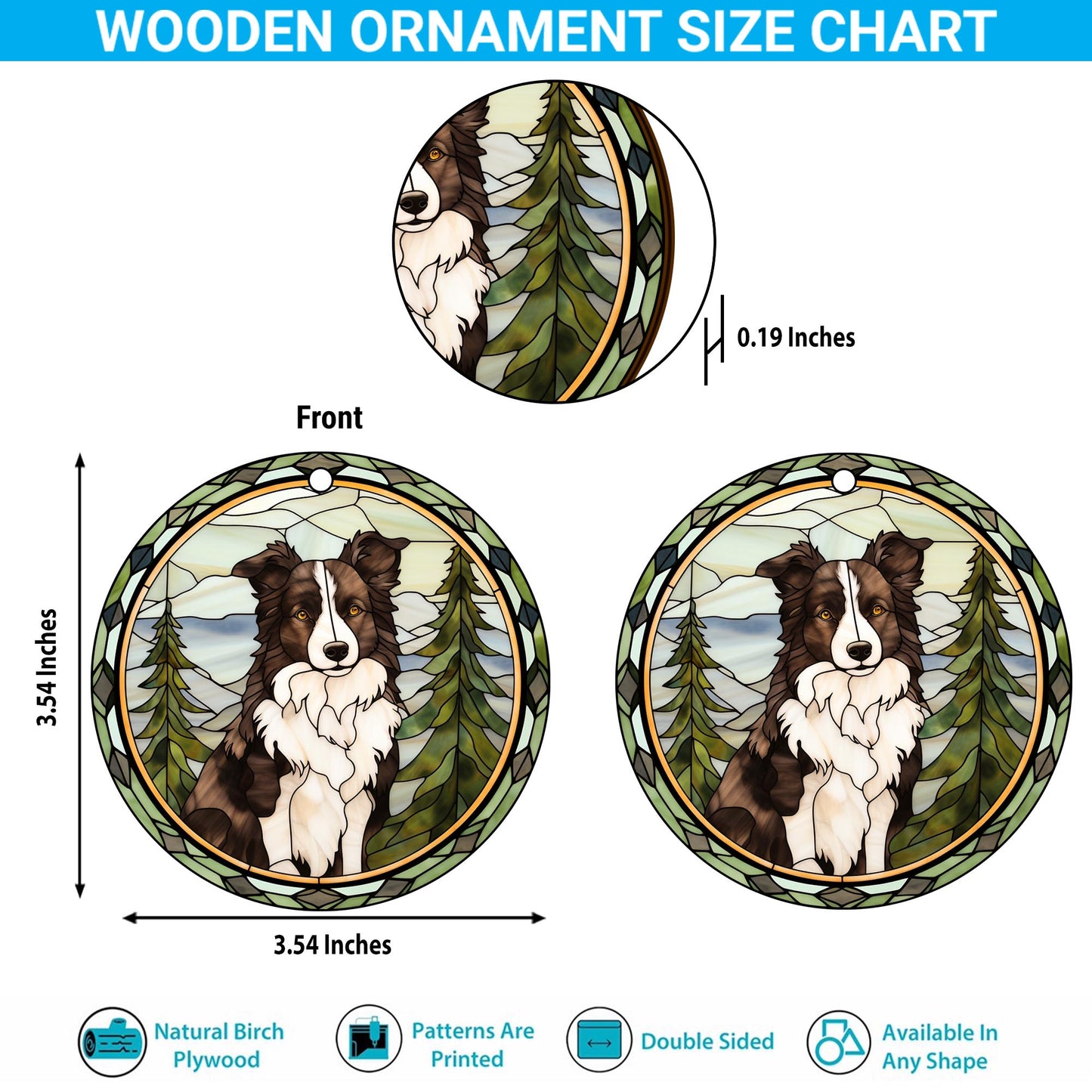 Border Collie Wooden Ornaments 2 Sides, Border Collie Ornaments For Christmas Tree, Christmas Tree Hanging, Christmas Decorations EPHG-52401