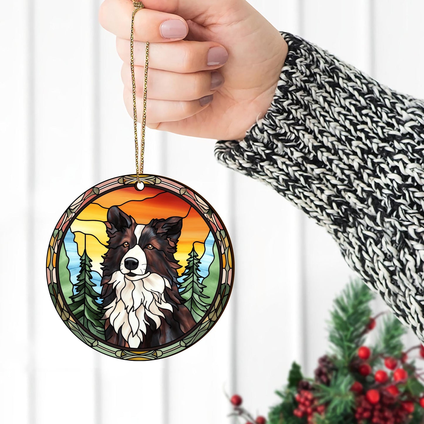 Border Collie Wooden Ornaments 2 Sides, Border Collie Ornaments For Christmas Tree, Christmas Tree Hanging, Christmas Decorations EPHG-52401