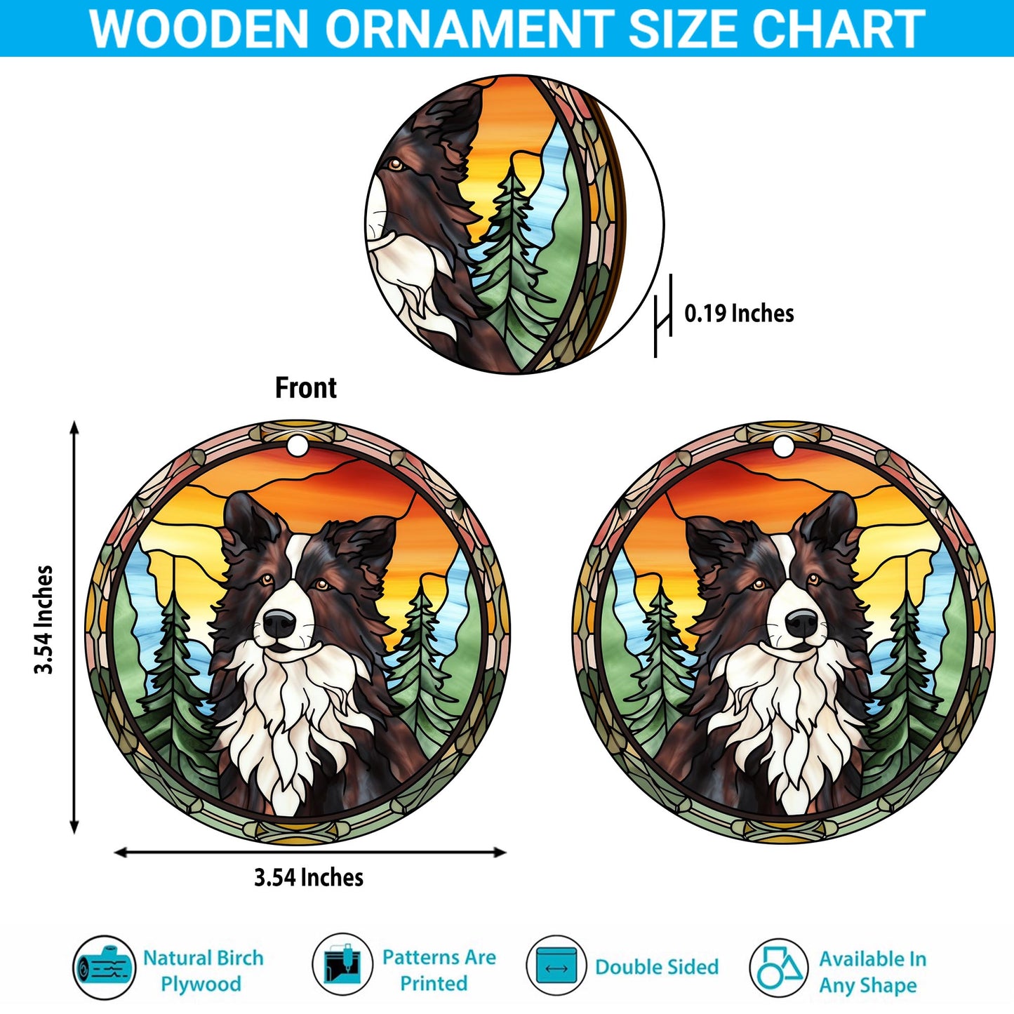 Border Collie Wooden Ornaments 2 Sides, Border Collie Ornaments For Christmas Tree, Christmas Tree Hanging, Christmas Decorations EPHG-52401