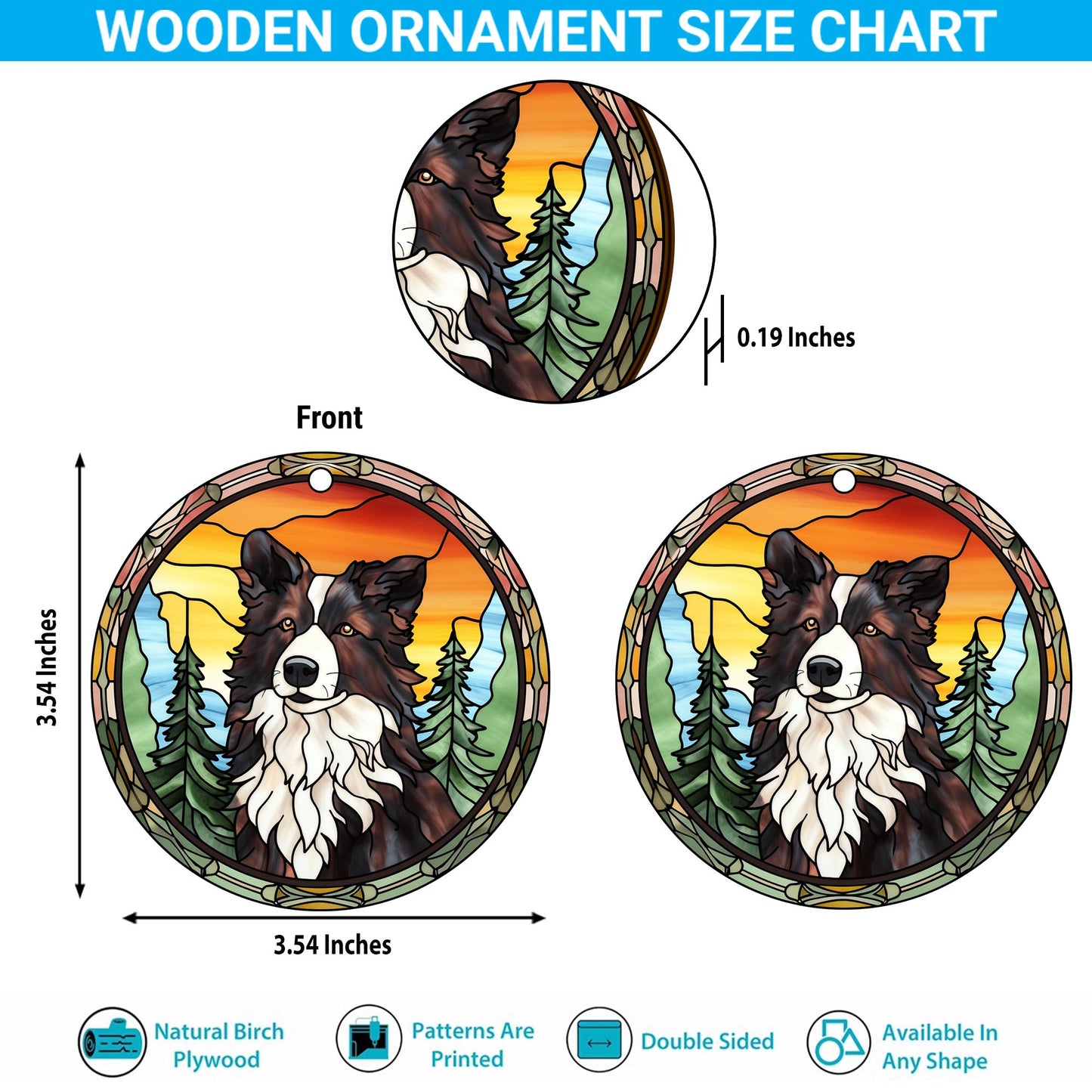 Border Collie Wooden Ornaments 2 Sides, Border Collie Ornaments For Christmas Tree, Christmas Tree Hanging, Christmas Decorations EPHG-52401