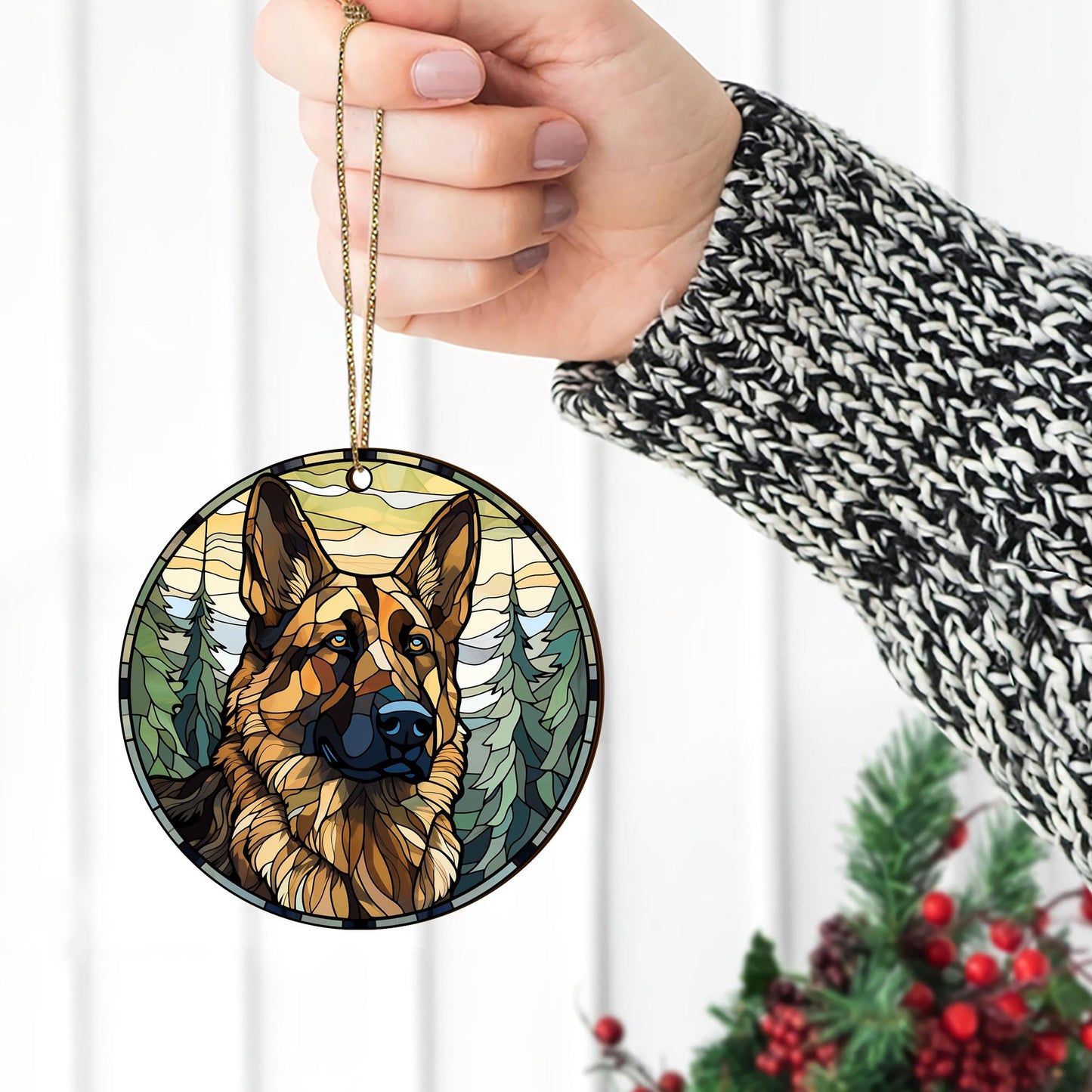 German Shepherd Wooden Ornaments 2 Sides, German Shepherd Ornaments For Christmas Tree, Christmas Tree Hanging, Christmas Decorations EPHG-52480