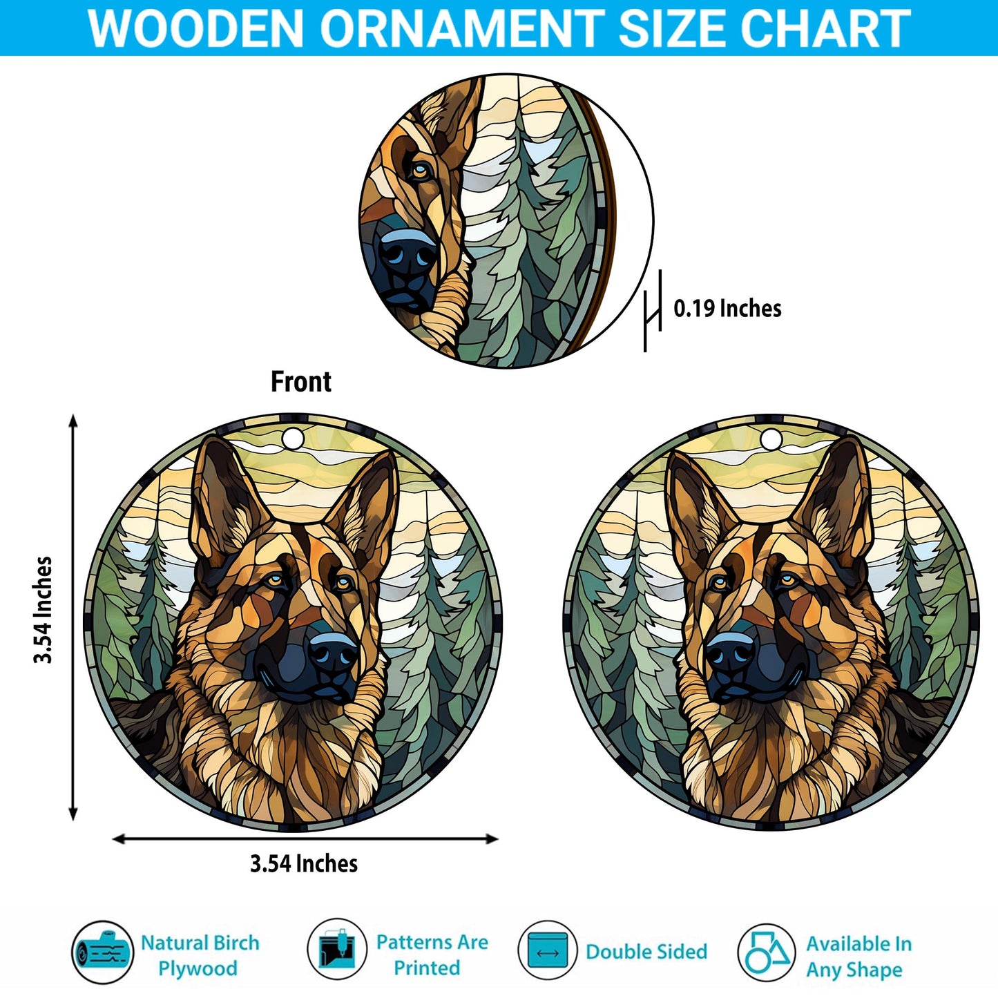 German Shepherd Wooden Ornaments 2 Sides, German Shepherd Ornaments For Christmas Tree, Christmas Tree Hanging, Christmas Decorations EPHG-52480