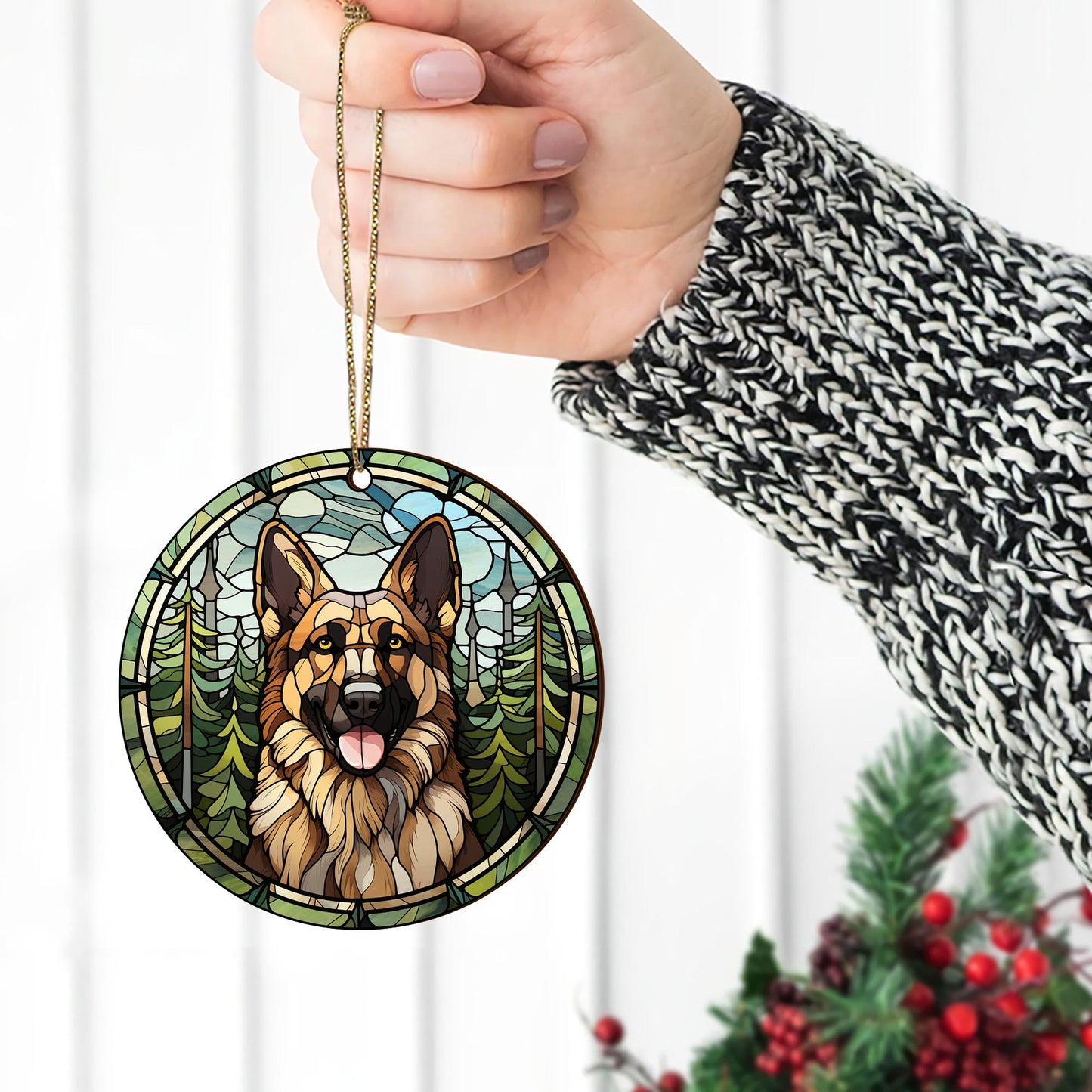 German Shepherd Wooden Ornaments 2 Sides, German Shepherd Ornaments For Christmas Tree, Christmas Tree Hanging, Christmas Decorations EPHG-52480