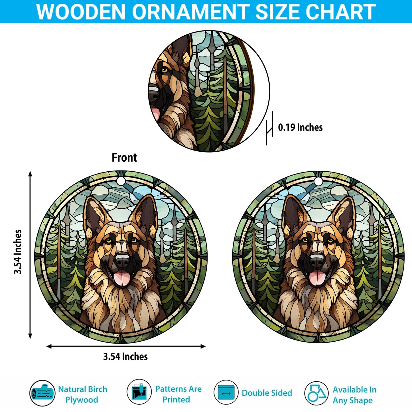 German Shepherd Wooden Ornaments 2 Sides, German Shepherd Ornaments For Christmas Tree, Christmas Tree Hanging, Christmas Decorations EPHG-52480