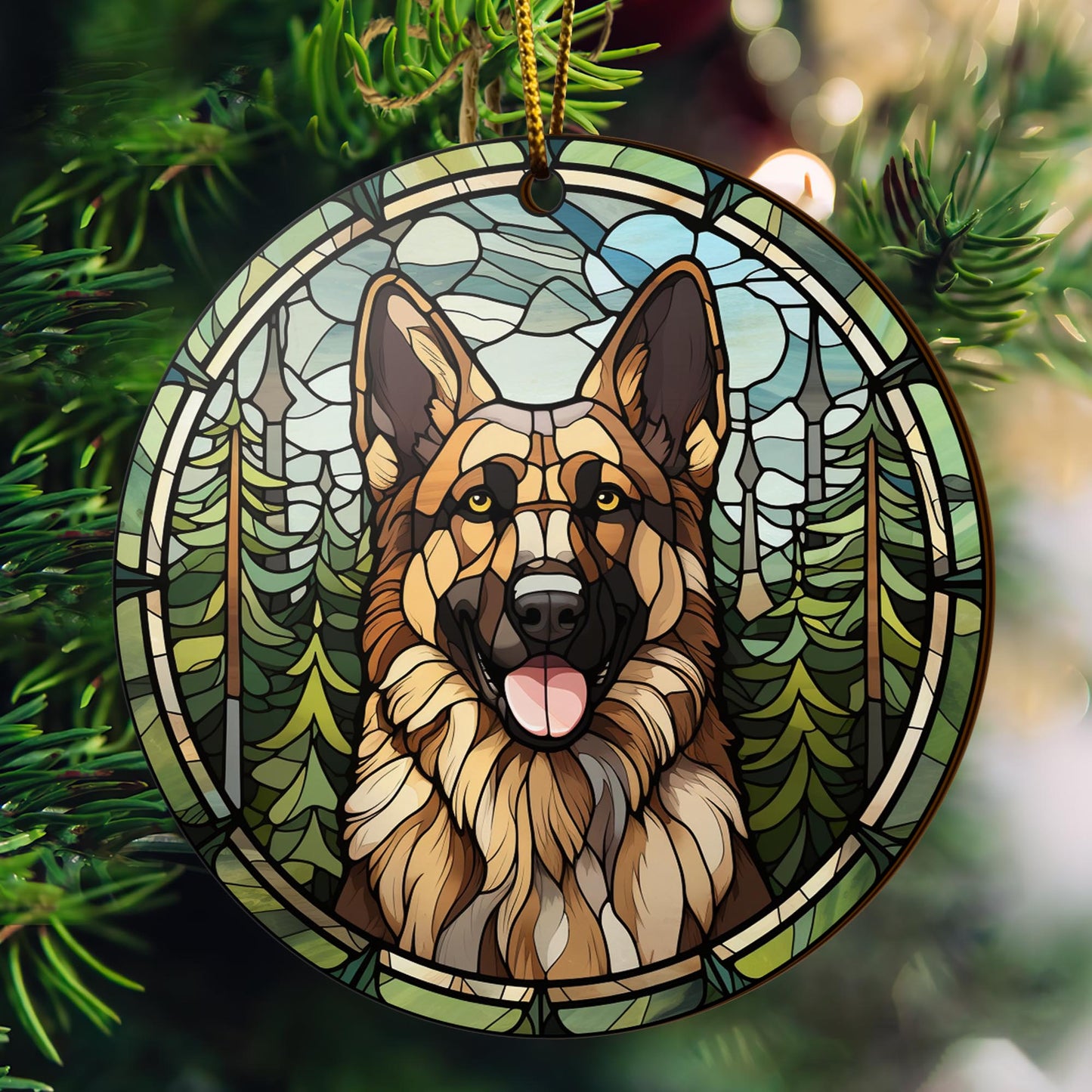 German Shepherd Wooden Ornaments 2 Sides, German Shepherd Ornaments For Christmas Tree, Christmas Tree Hanging, Christmas Decorations EPHG-52480