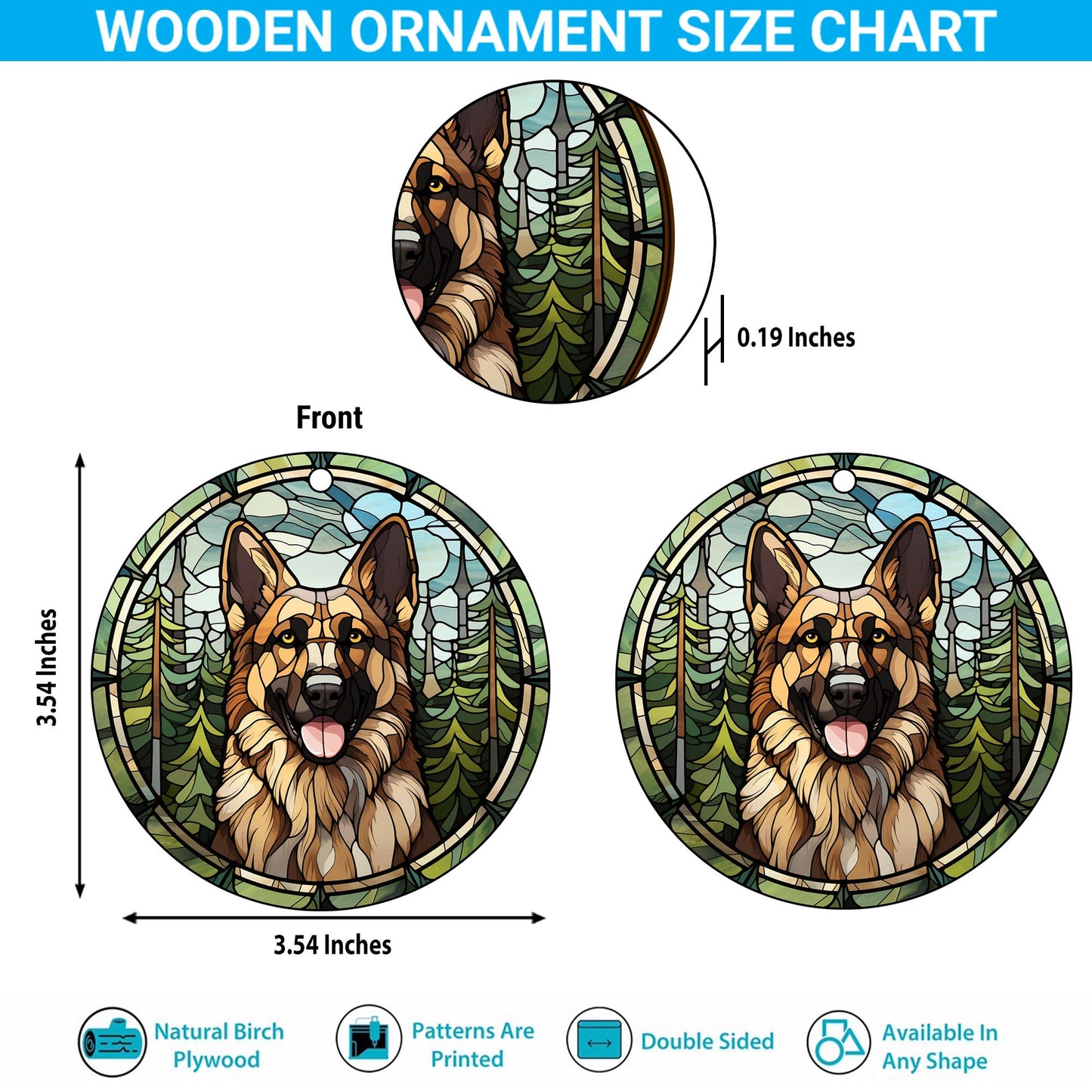 German Shepherd Wooden Ornaments 2 Sides, German Shepherd Ornaments For Christmas Tree, Christmas Tree Hanging, Christmas Decorations EPHG-52480