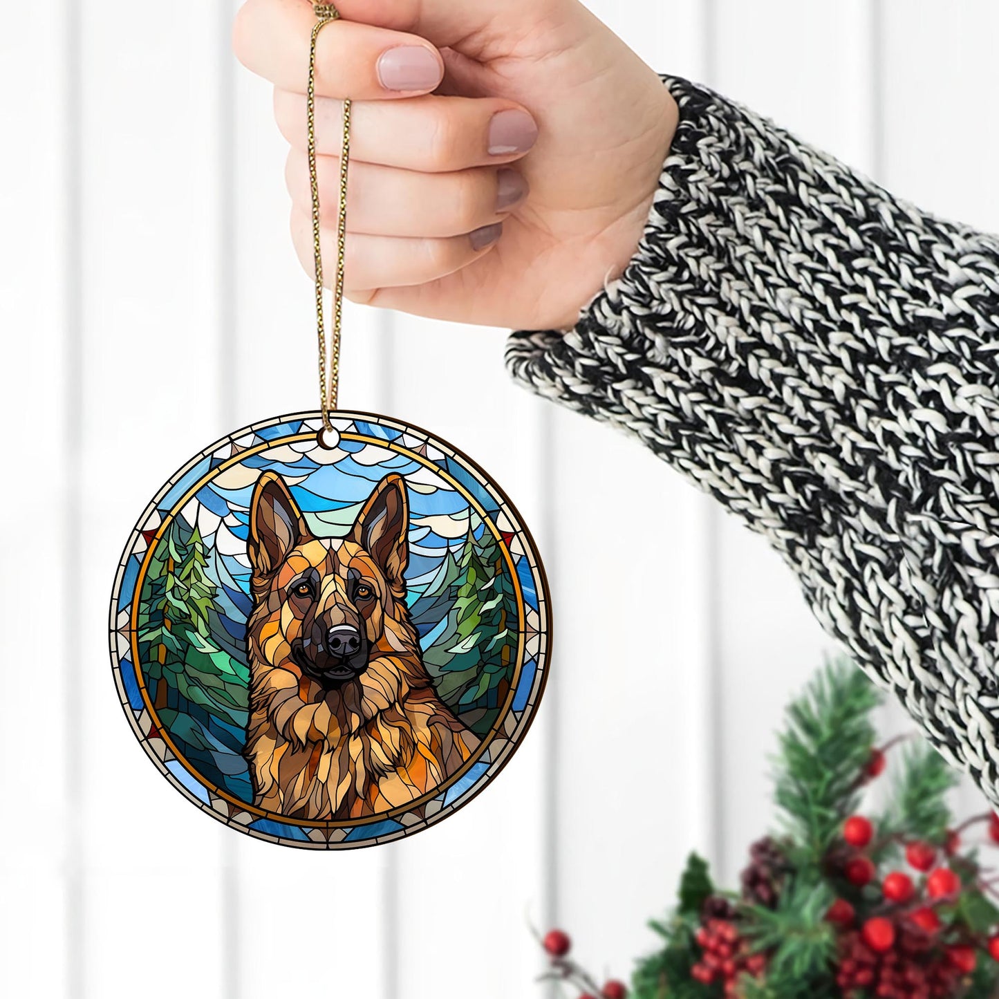 German Shepherd Wooden Ornaments 2 Sides, German Shepherd Ornaments For Christmas Tree, Christmas Tree Hanging, Christmas Decorations EPHG-52480